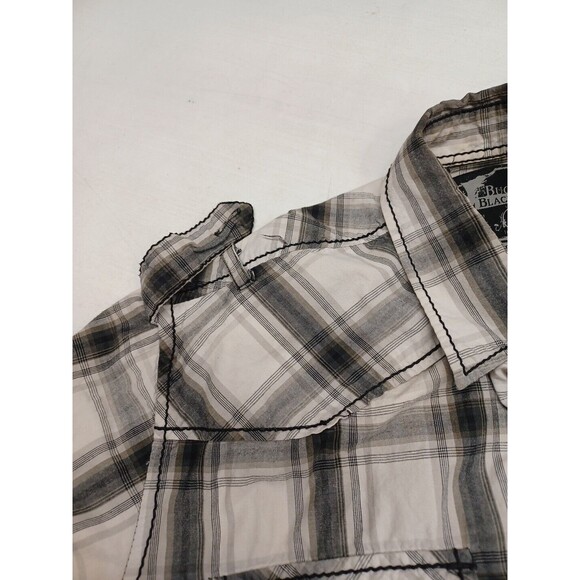 Mens Buckle BKE Shirt Black Label Thick Stitch Cross Embroidery Sz M Gray Plaid - Picture 6 of 11